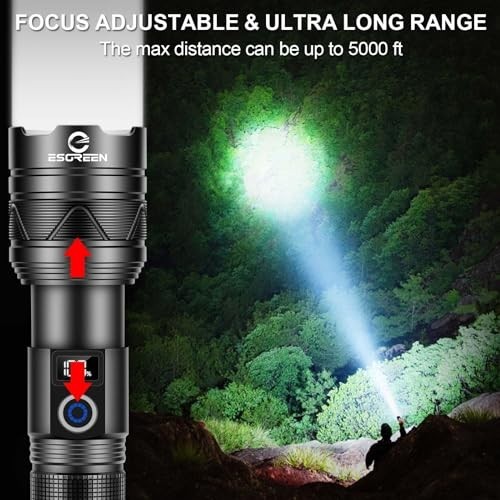 Super Bright 100000 Lumens Rechargeable Flashlight, Long Range 5000ft, USB C, He
