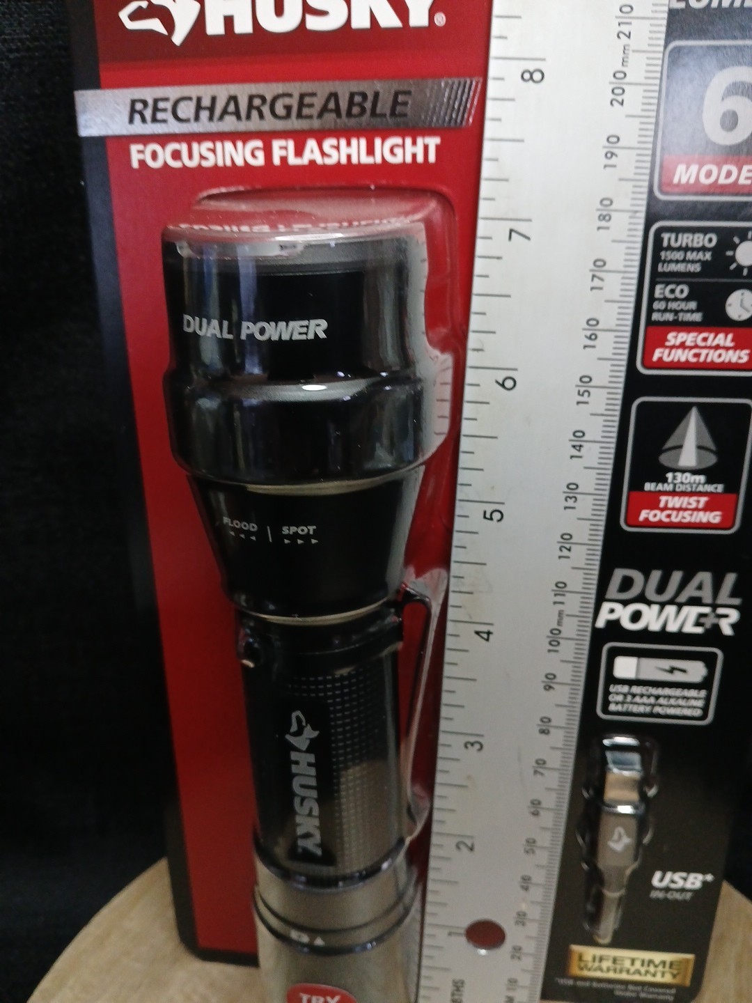Husky 1200 Lumens Dual Power LED Rechargeable Focusing Flashlight
