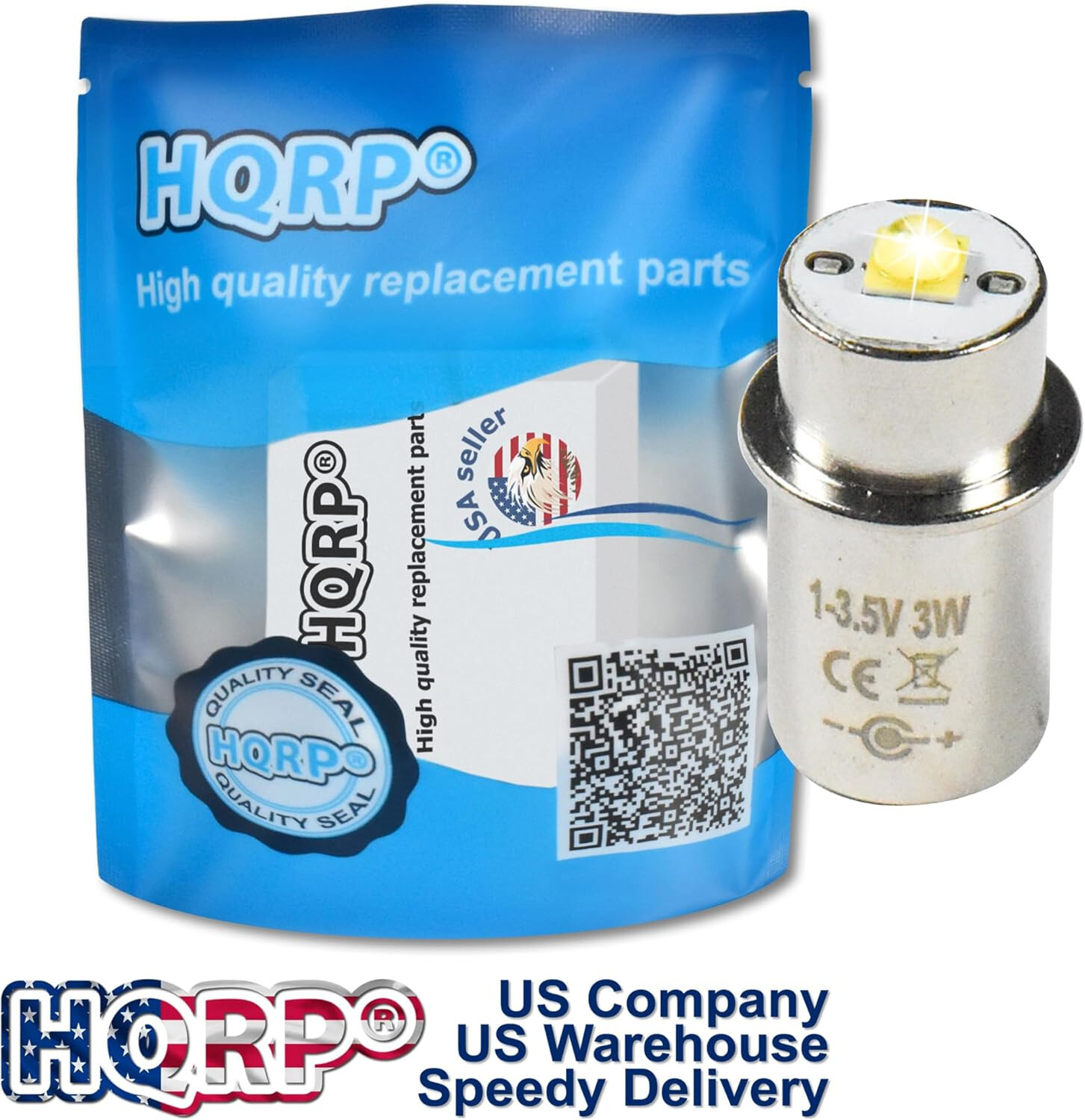 HQRP Kit: Glass Lens and 3W LED Bulb for Maglite 2C 3C or 2D 3D Cell Flashlights