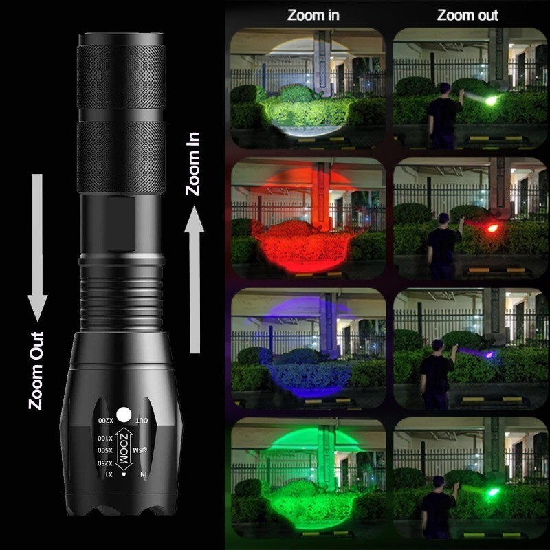 4 in 1 LED Flashlight Red Green White Blue Light Multiple Colours Outdoor Torch