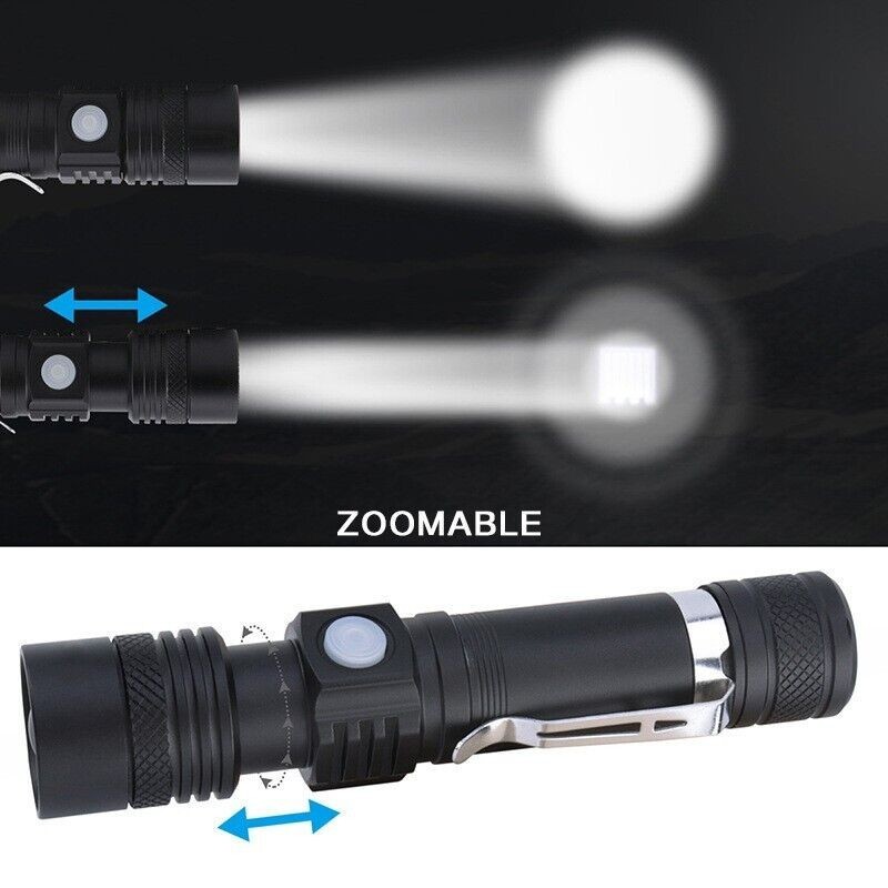 Tactical Flashlight Super Bright 90000LM LED Rechargeable Battery Zoomable Black
