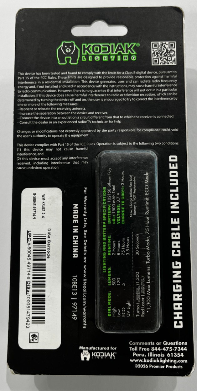 KODIAK THE KRUX UV 1300 LUMEN EDC FLASHLIGHT NEW SEALED