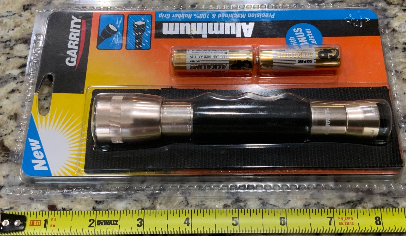 Garrity Aluminum Flashlight Rubber Grip & Holster Krypton Bulb Rugged New Sealed