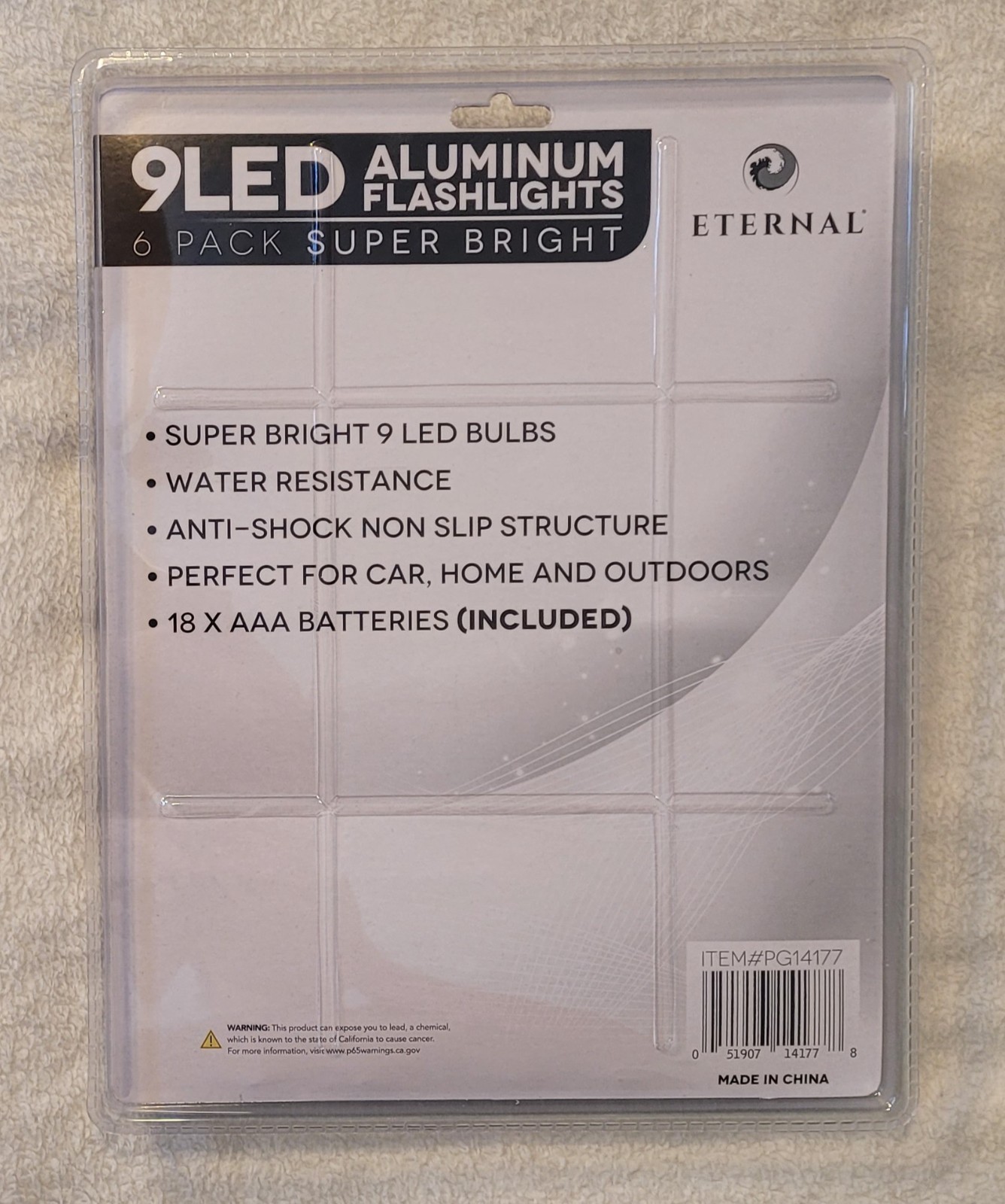 Eternal 9 LED Aluminum Flashlight with 18 AAA Batteries 6 Pack NIB