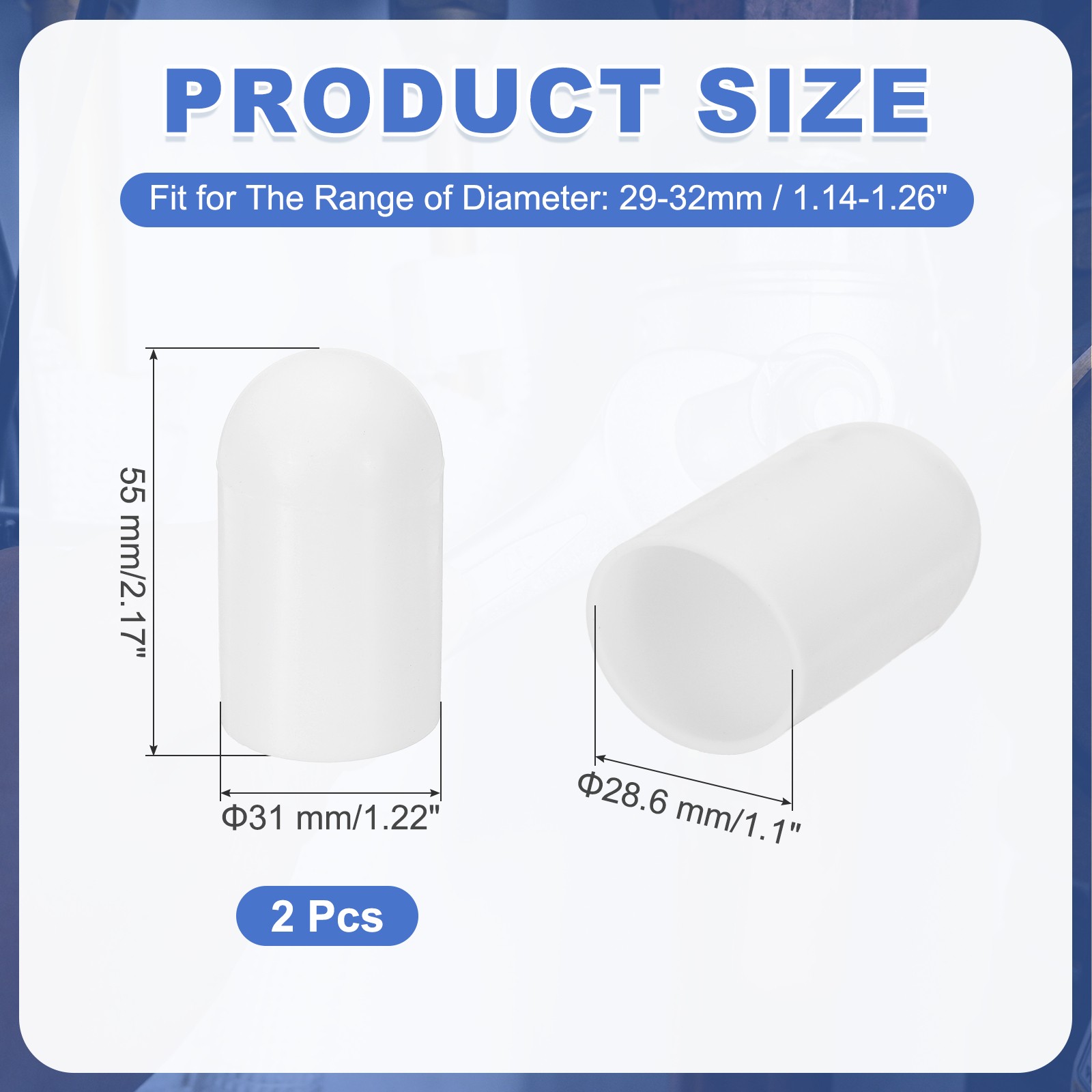 2Pcs Flashlight Diffuser Cap, 28.6mm IDx55mm Flexible Silicone End Cap, White