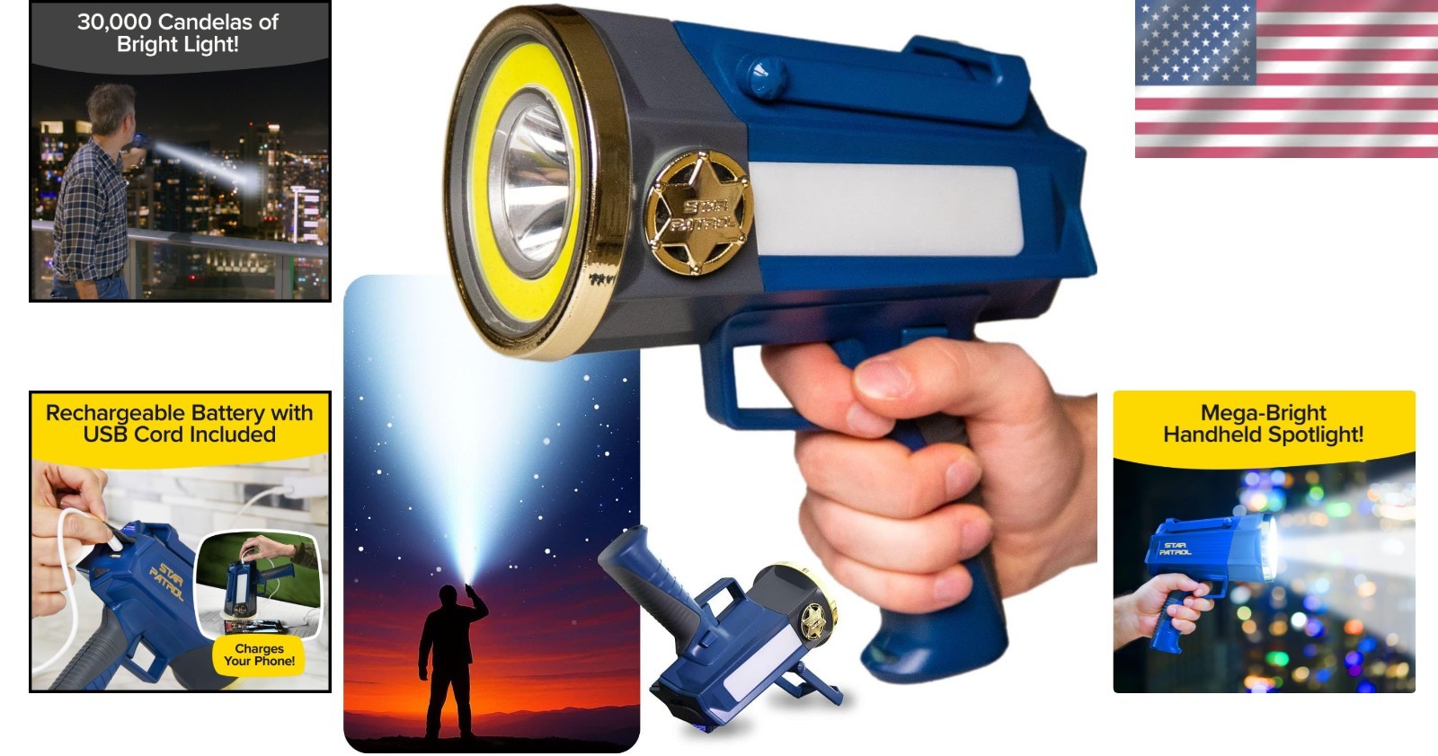 AS-SEEN-ON-TV Mega-Bright Tactical Spotlight – 10 Modes, Built-in Phone Charger