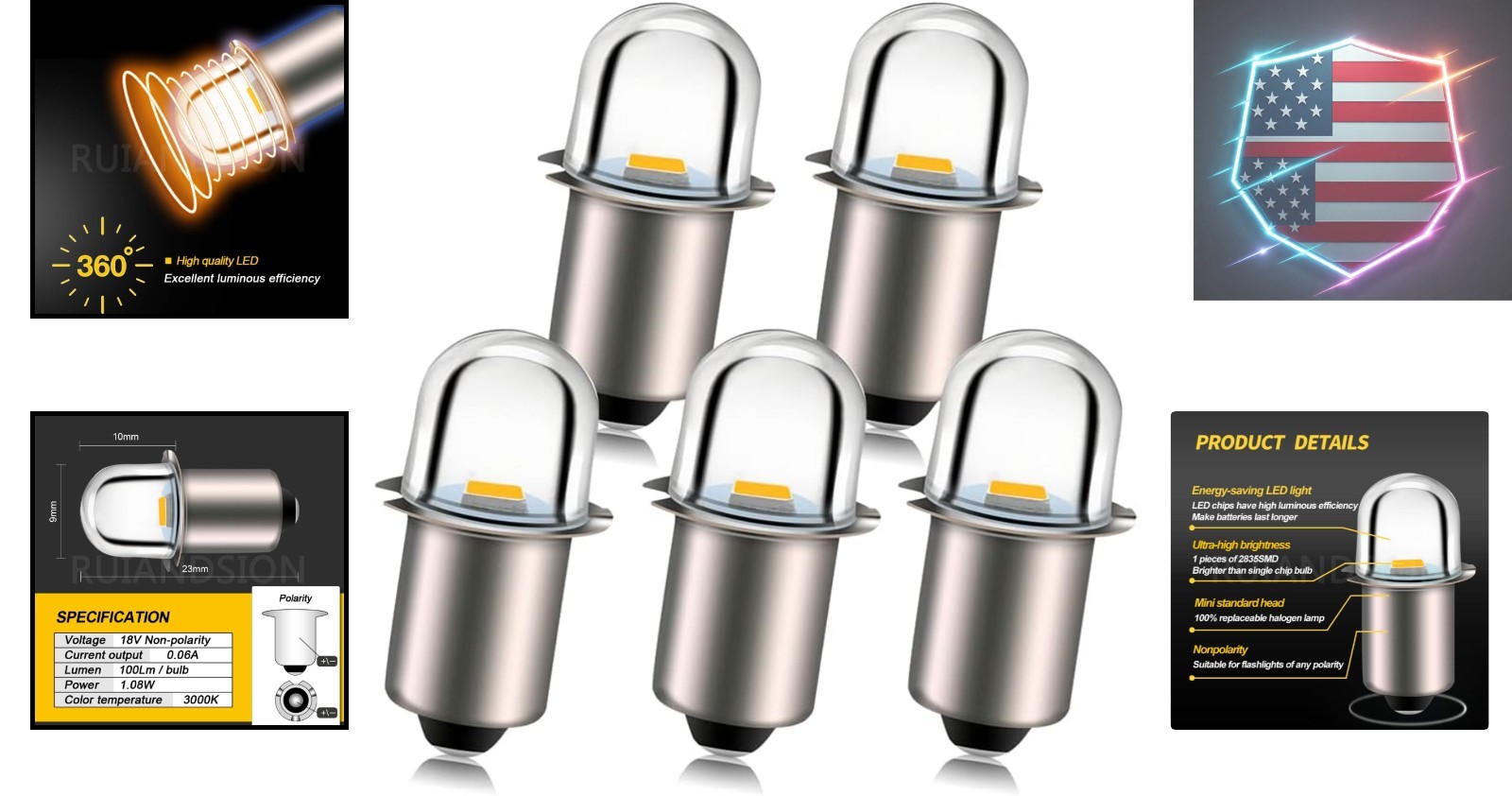 LED Flashlight Bulb 18V P13.5S Base Socket Warm White LED Bulbs Replacement f..,