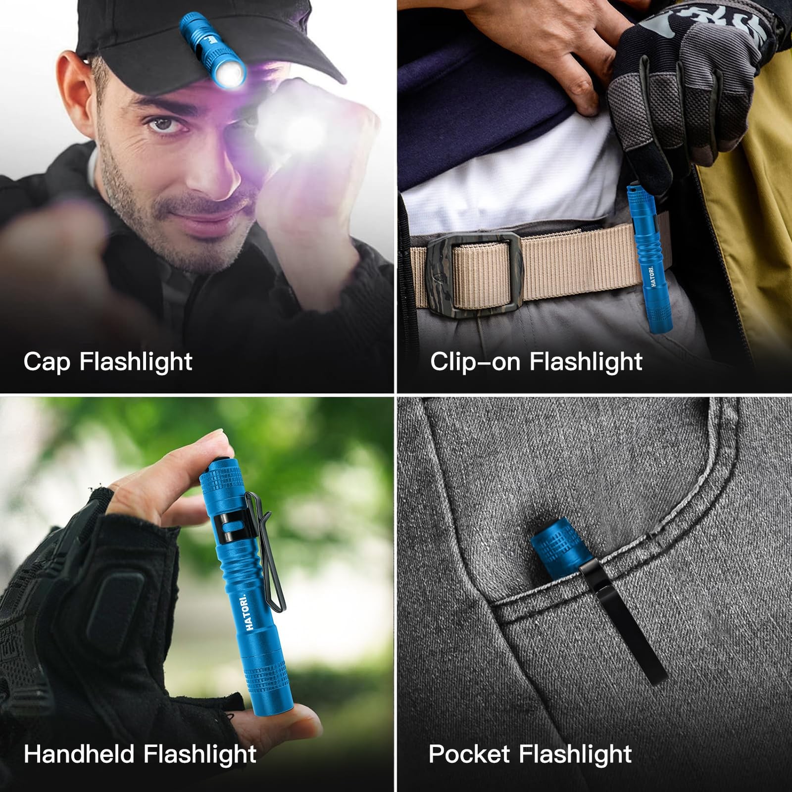 HATORI Led Flashlight Small Super Bright 1 Pack(3.55Inch Blue), Black