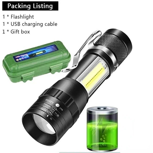 USB Rechargeable Mini Flashlight COB XPE Zoom Camping Emergency Torch
