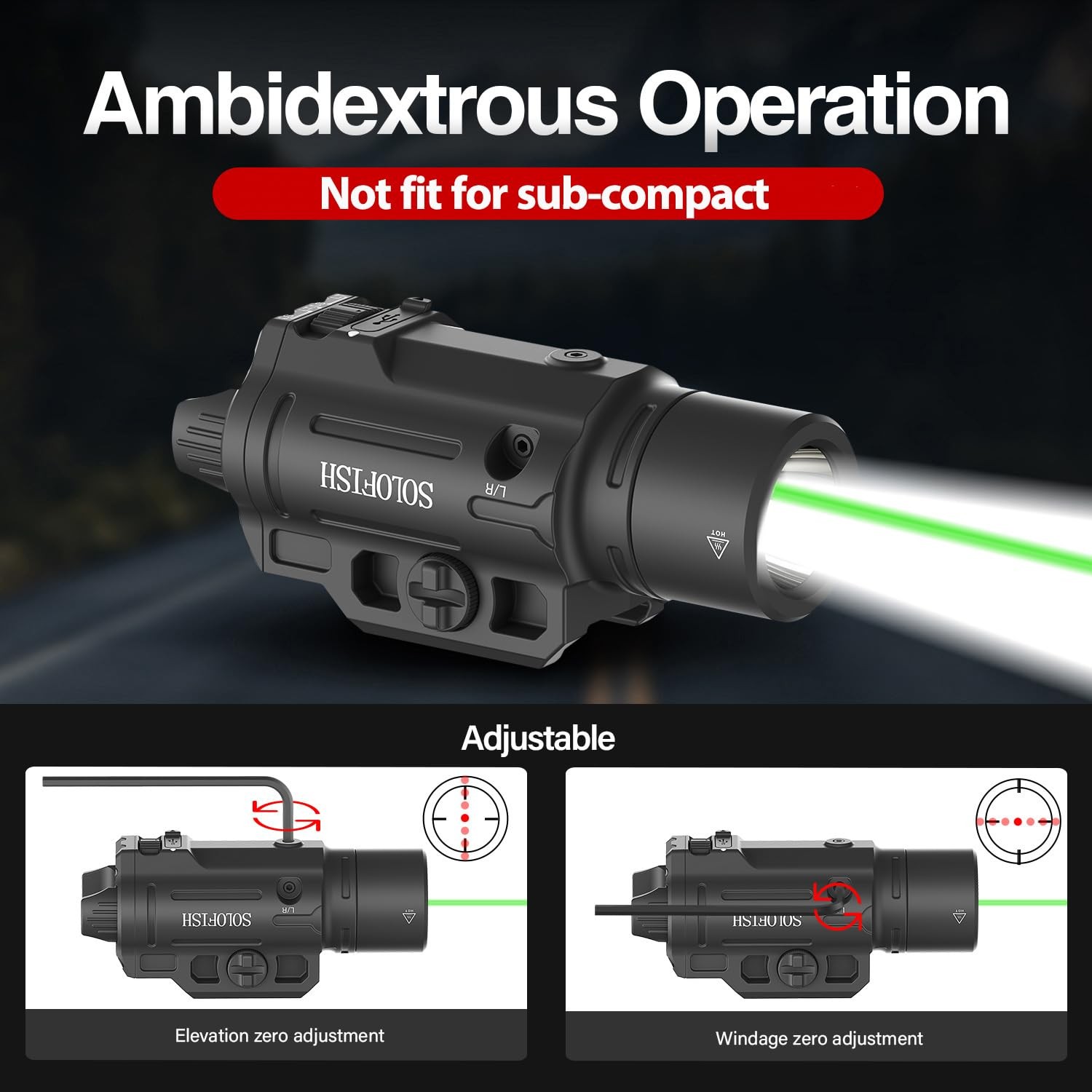 Solofish 1500lm Slidable Pistol Light Green Beam Combo Tactical Flashlight