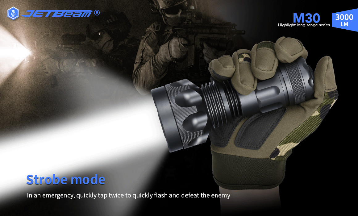 Jetbeam M30 3000 Lumens Powerful Mini EDC Flashlight 695 Meters Torch W/Battery