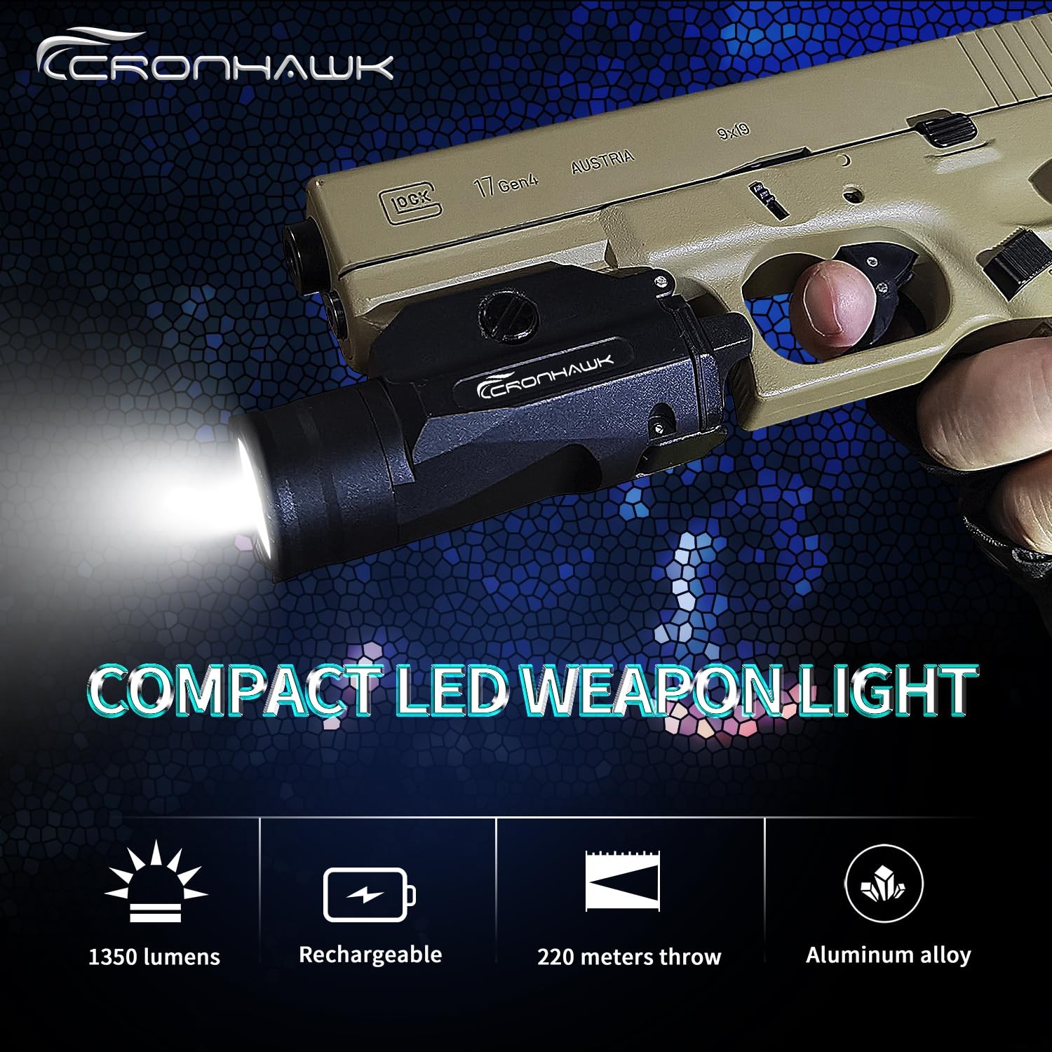 1350 Lumens Pistol Light Rail Mounted Flashlight, Rechargeable Gun Flashlight…
