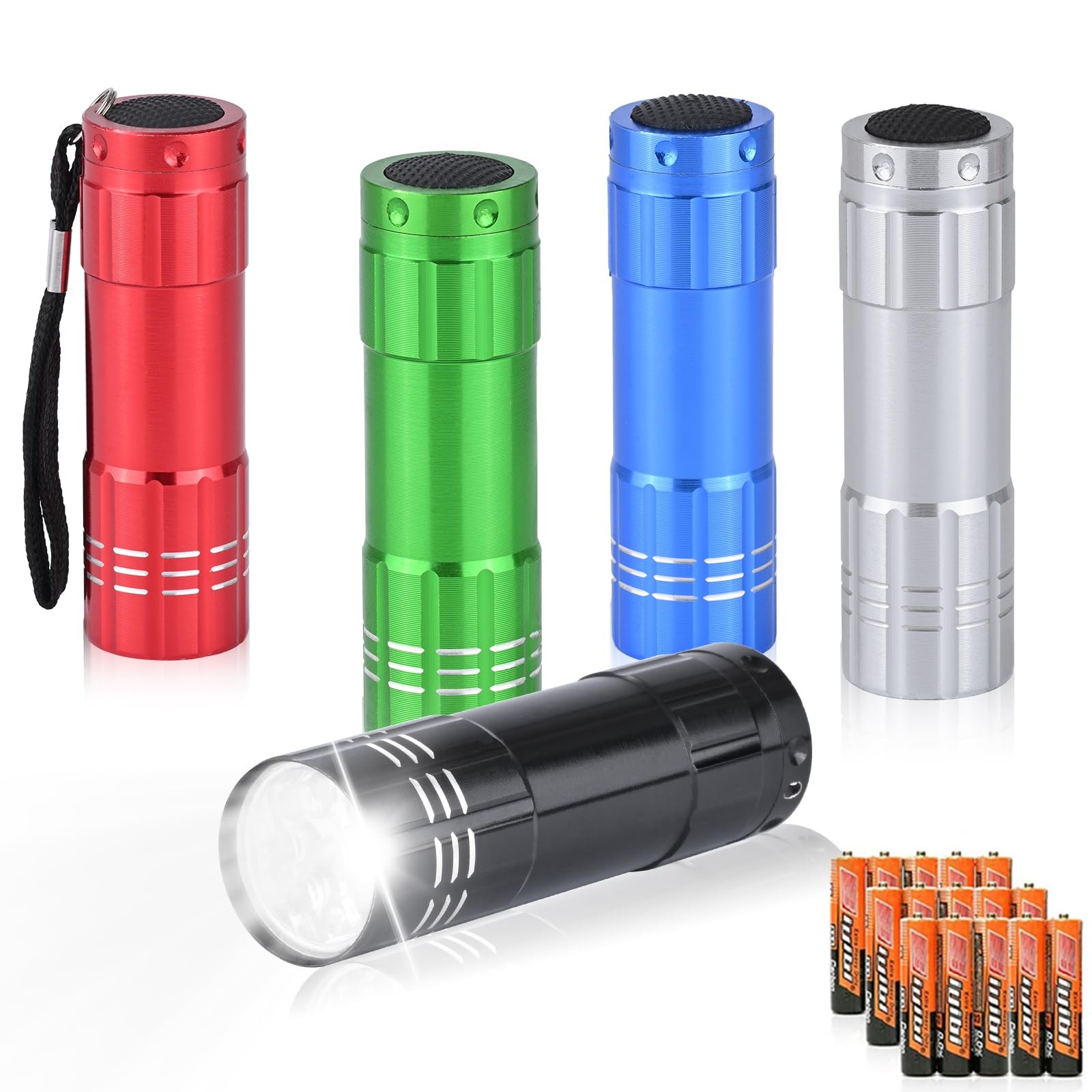 yikosam 5 Pack of Flashlights 9 LED Mini Aluminum Flashlight Bulk 9LED-5 pack