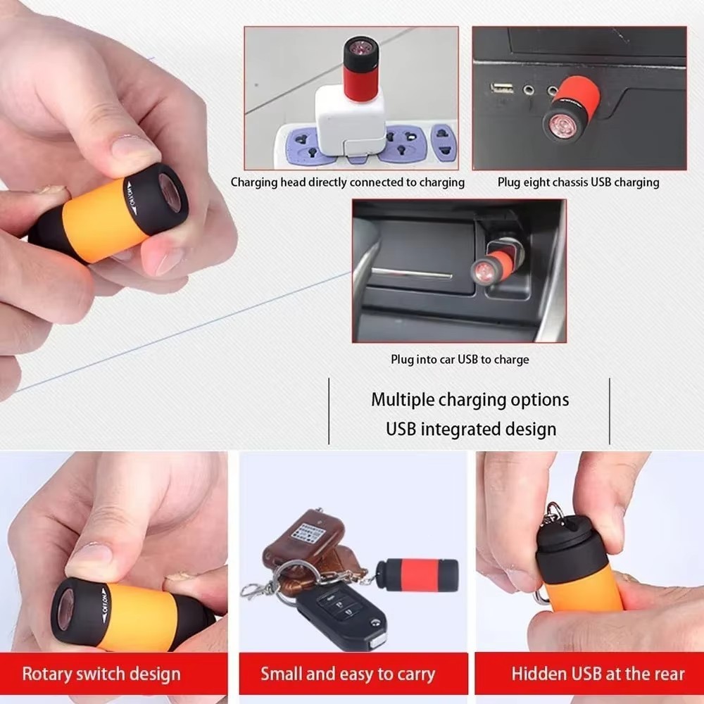 USB Rechargeable LED Multifunctional Strong Light Pocket Keychain Flashlight