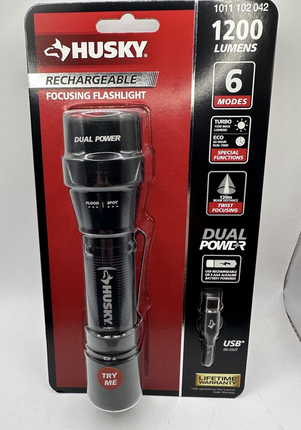 Husky 1200 Lumens Dual Power LED Rechargeable Focusing Flashlight (PVL-FLT-0020)