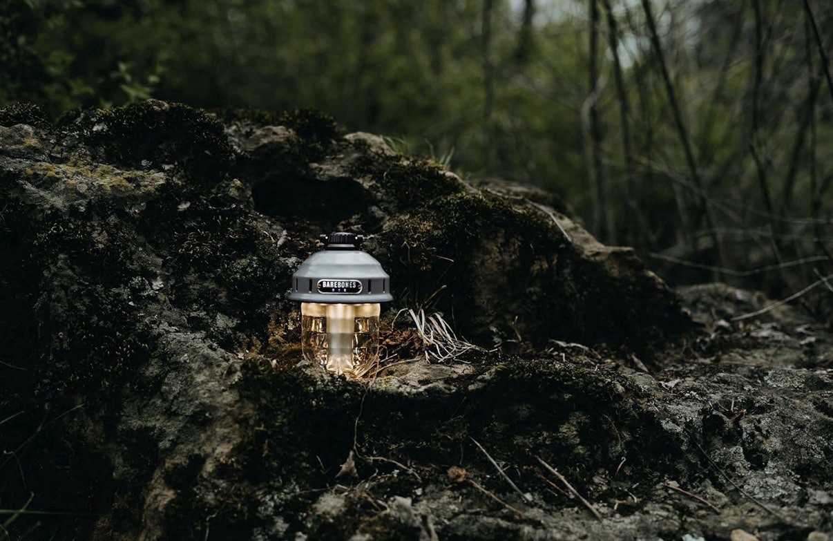 Barebones Living Beacon Hanging Lantern Slate Stamped Steel Rechargeable Battery