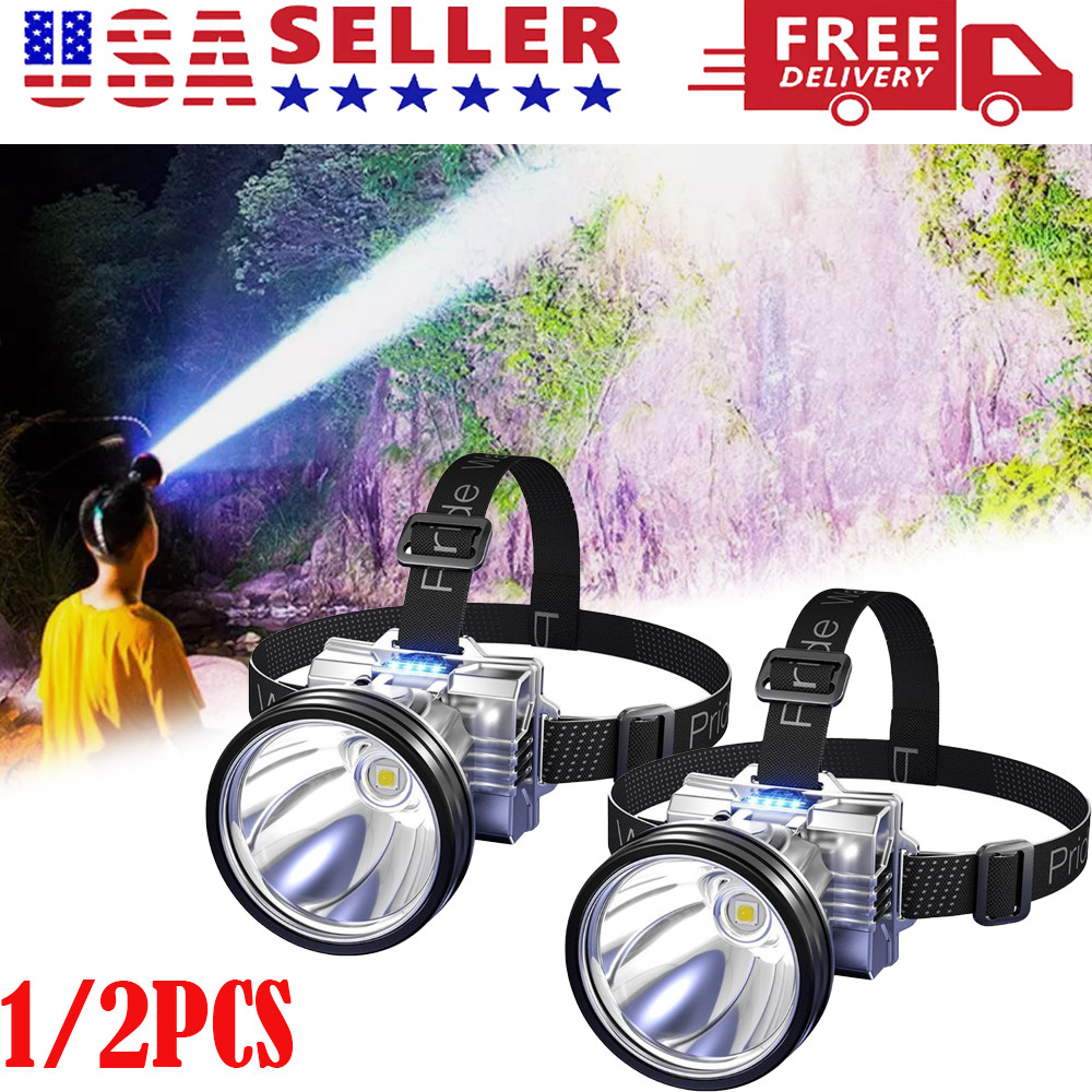 2x 90000Lumen Super Bright Rechargeable High Power Headlamp High Power Head Lamp