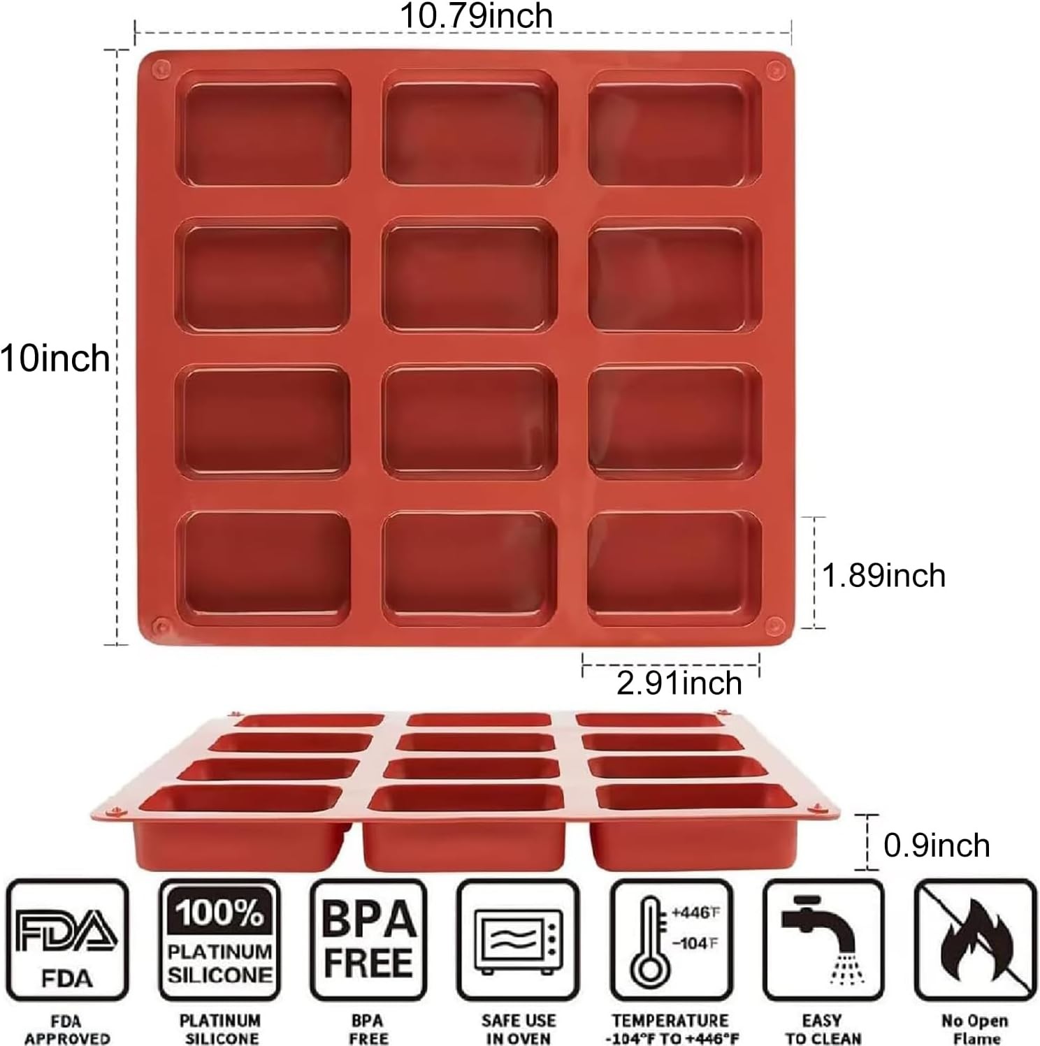 2 Pack Silicone Mini Loaf Pan, 12 Cavity Bread Pan Brownie L, Brown