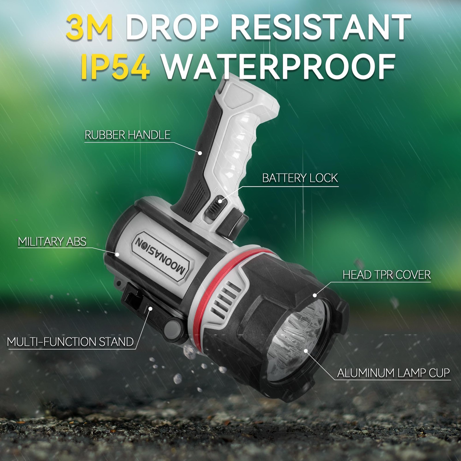 Rechargeable 3~LED Spotlight Flashlight, Super Bright Handheld Spot Light