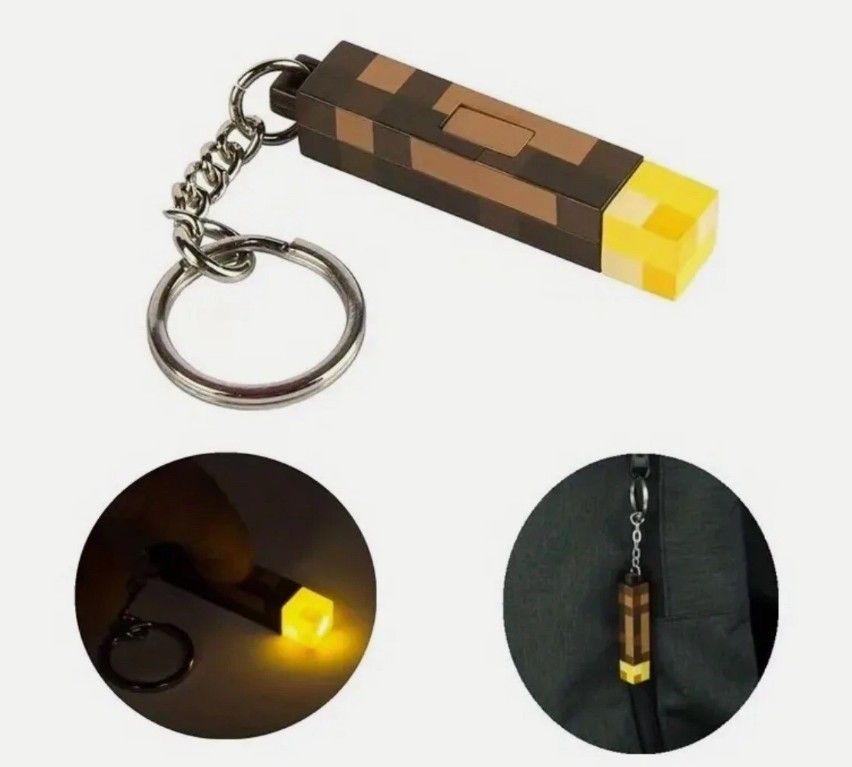 Pixel Torch LED Keychain Light Block Style Mini Flashlight Key Ring