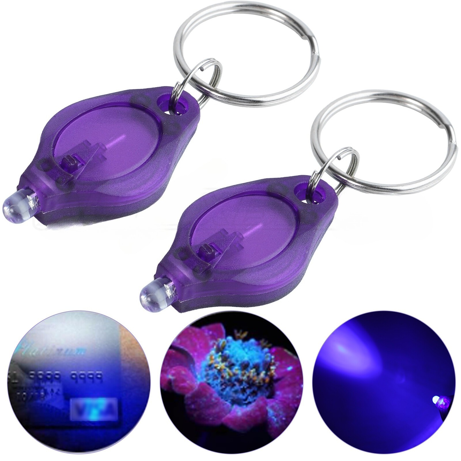 20-100PCS UV Light Torch Keychain Flashlight Mini Small Key Ring Torch Detection