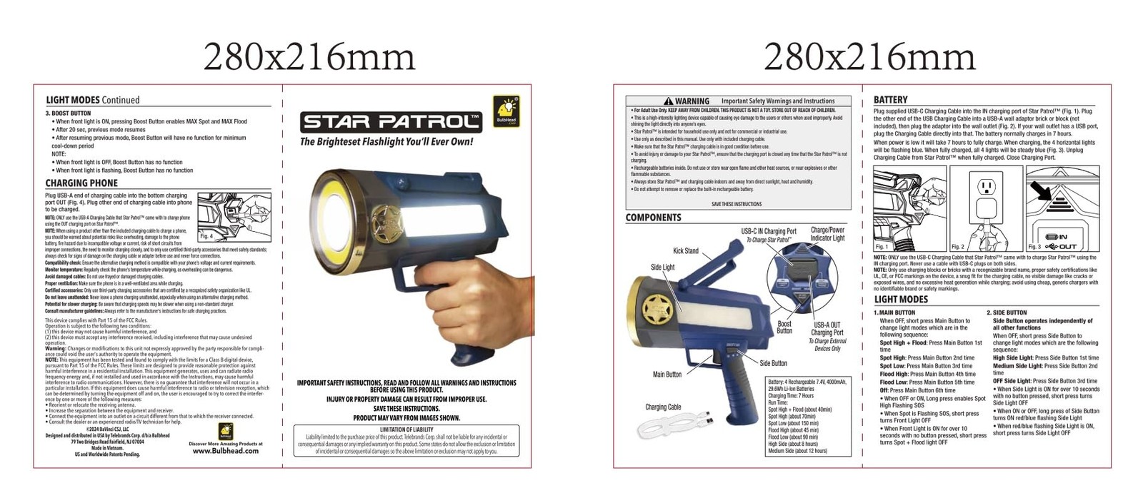 Star Patrol Mega-Bright Rechargeable Spotlight, AS-SEEN-ON-TV, Tactical