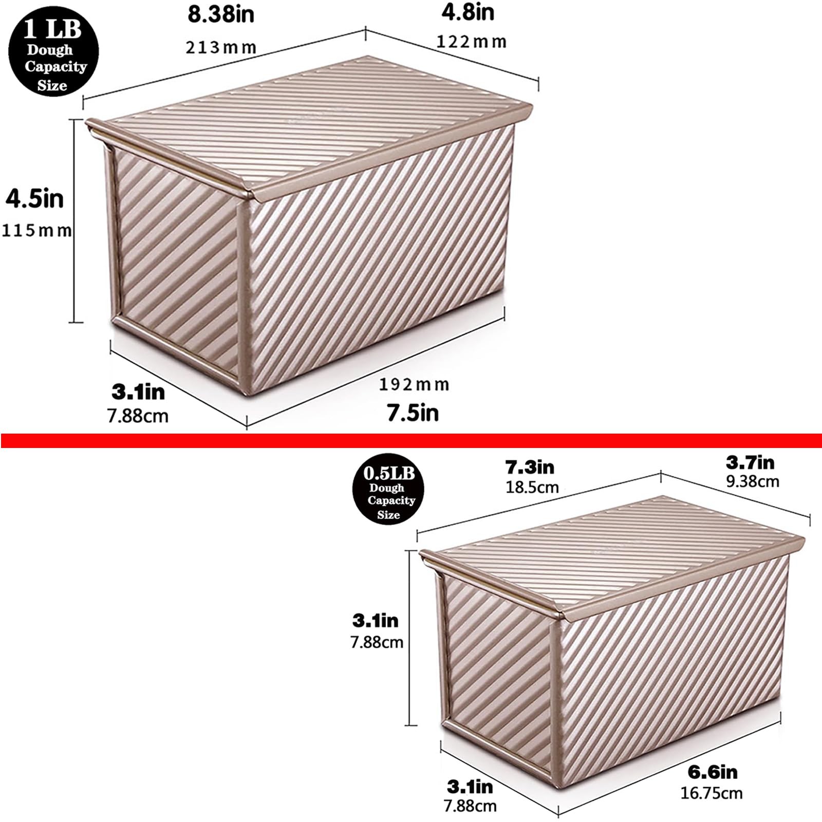 Cayanmydery 2 Pack Pullman 0.5 LB & 1 LB,2 PCS, 2PCS, 0.5LB Small & 1LB Big