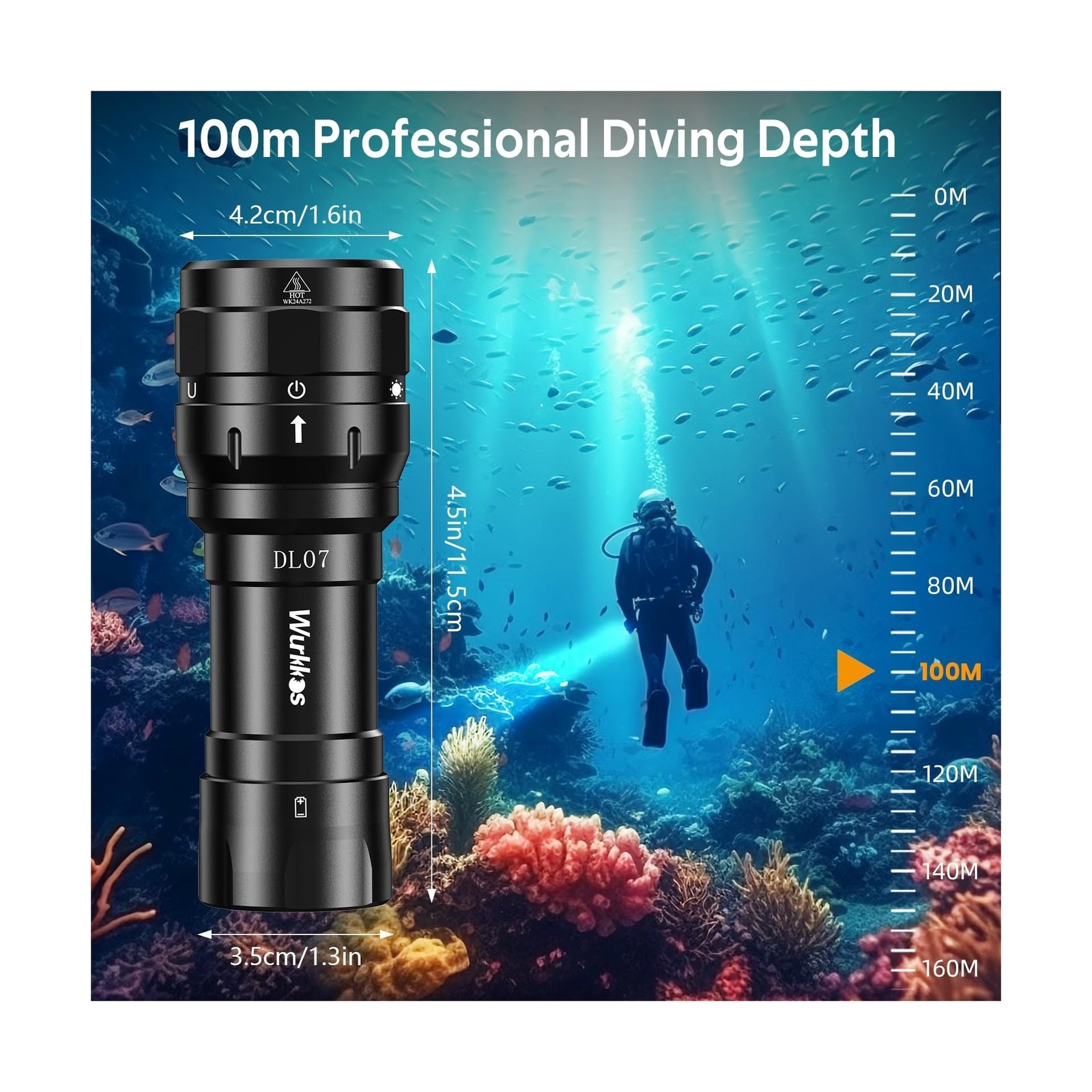 Wurkkos DL07 Diving Flashlight Rechargeable Scuba Dive Light, 3000 Lumens Div…