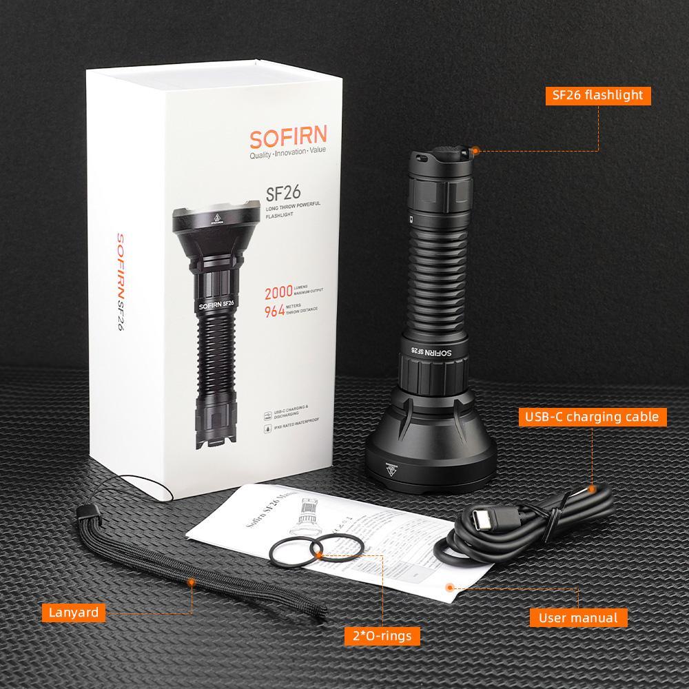 Sofirn Sf26 21700 Tactical Flashlight 2000lm 964m Long-range USB C Rechargeable