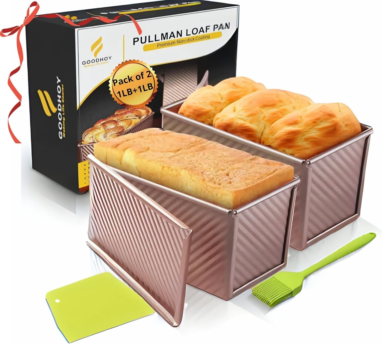 Goodhoy 1lb+1lb set Nonstick Pullman Loaf Pan With Lid For 1lb+1lb, Rose Gold