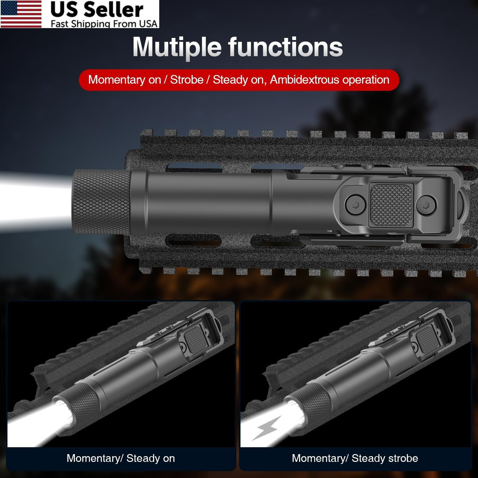 1750lm Tactical Rifle Weapon Light for Picatinny/Mlok with Strobe USA