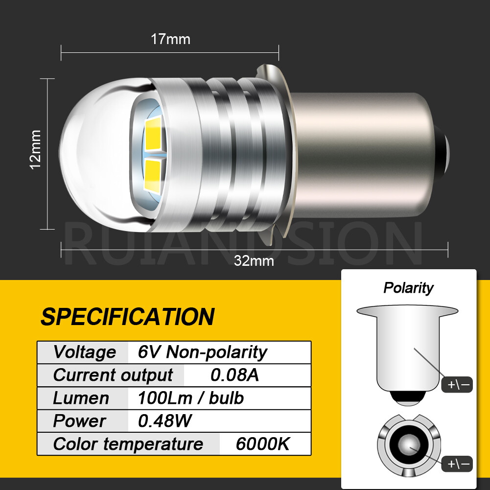 1x Ruiandsion LED Flashlight Upgrade Bulbs P13.5S 6V 4D Cell Torch Base Replace