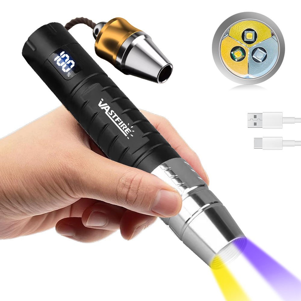 3in1 Gem Jade Torch 365NM UV White Yellow LED Flashlight For Gemstone Appraisal