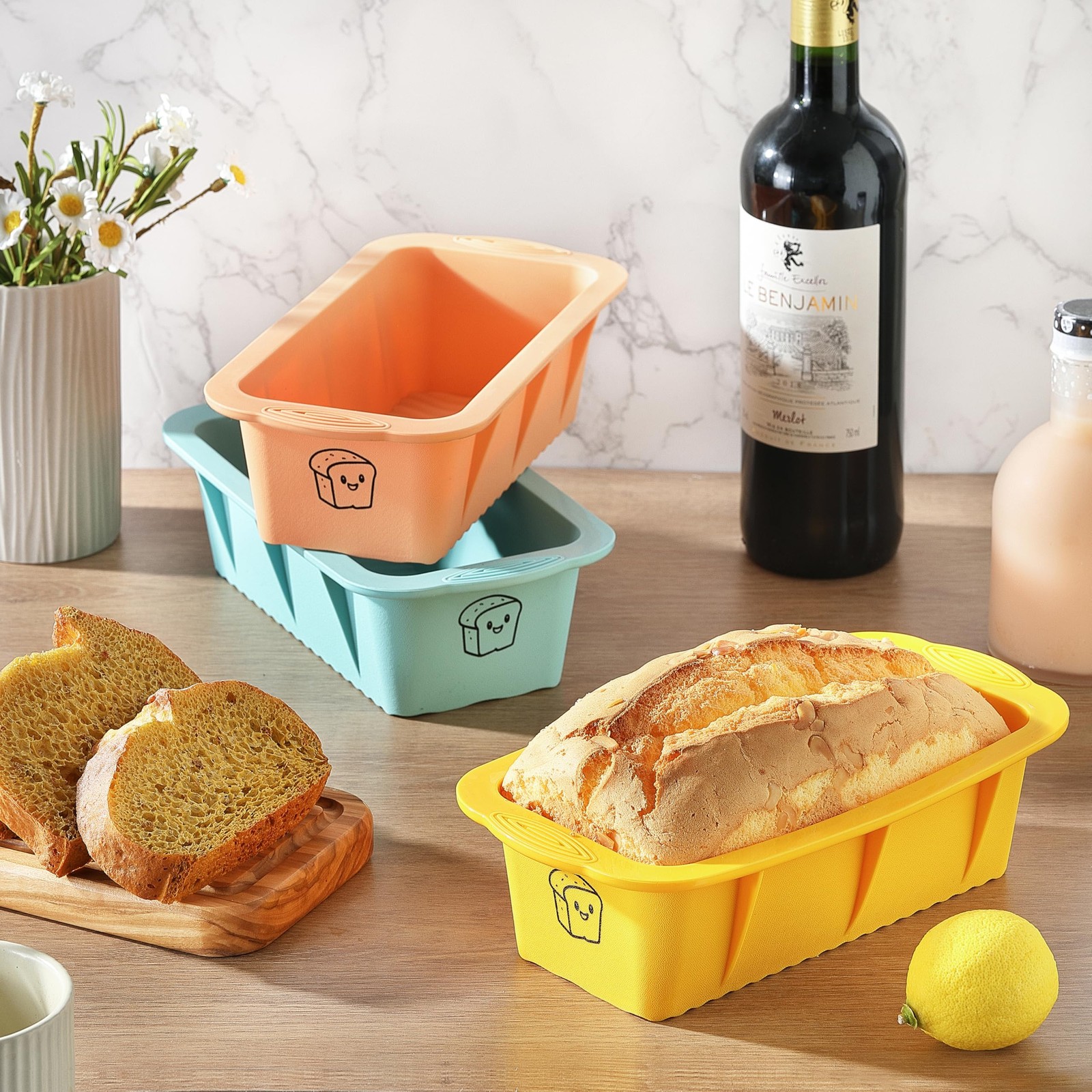 DAJLFA Silicone Bread Loaf Pan, 3 PCS 9.8*4.8, Orange Pink + Yellow + Blue