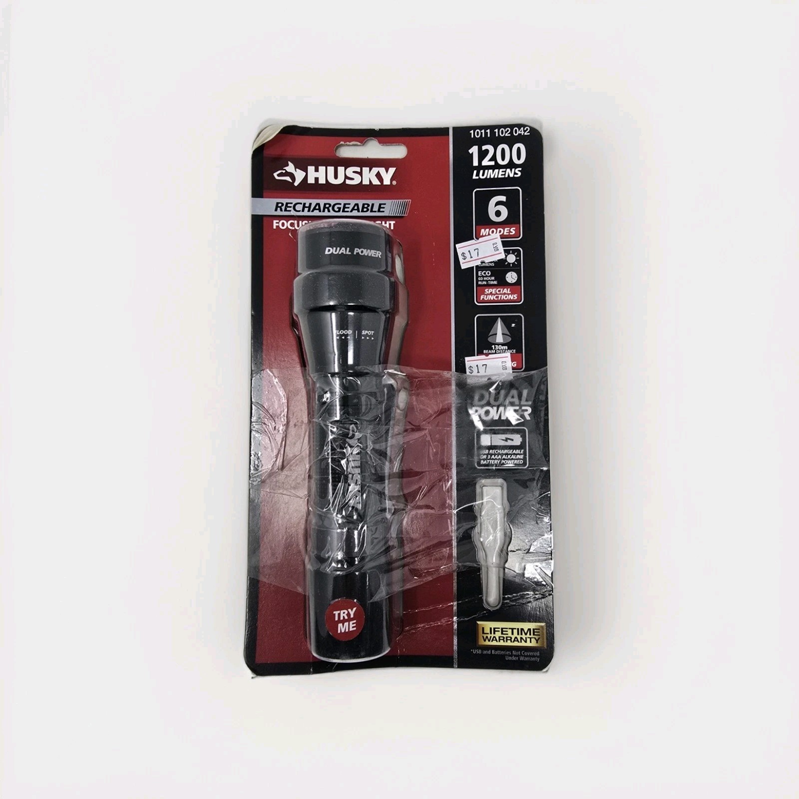 Husky 1200 Lumen Dual Power Rechargeable LED Flashlight USB-C cable not included
