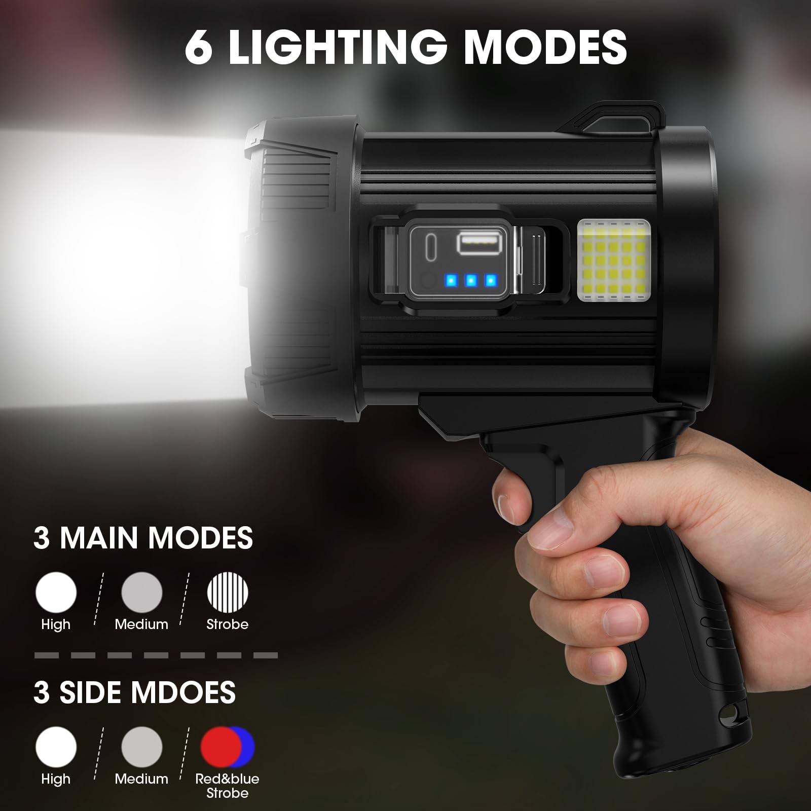 Rechargeable Spotlight, 99,000 Lumens Super Bright Handheld Led Flashlight, O…