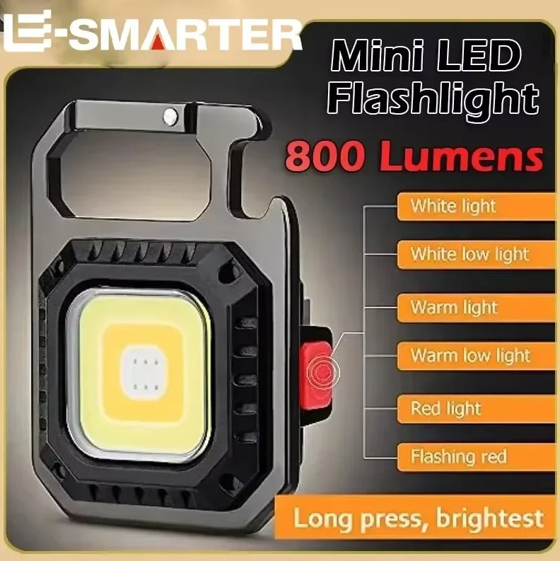 1pc Black Mini LED COB Flashlight USB Rechargeable 800LM Work Light – NEW