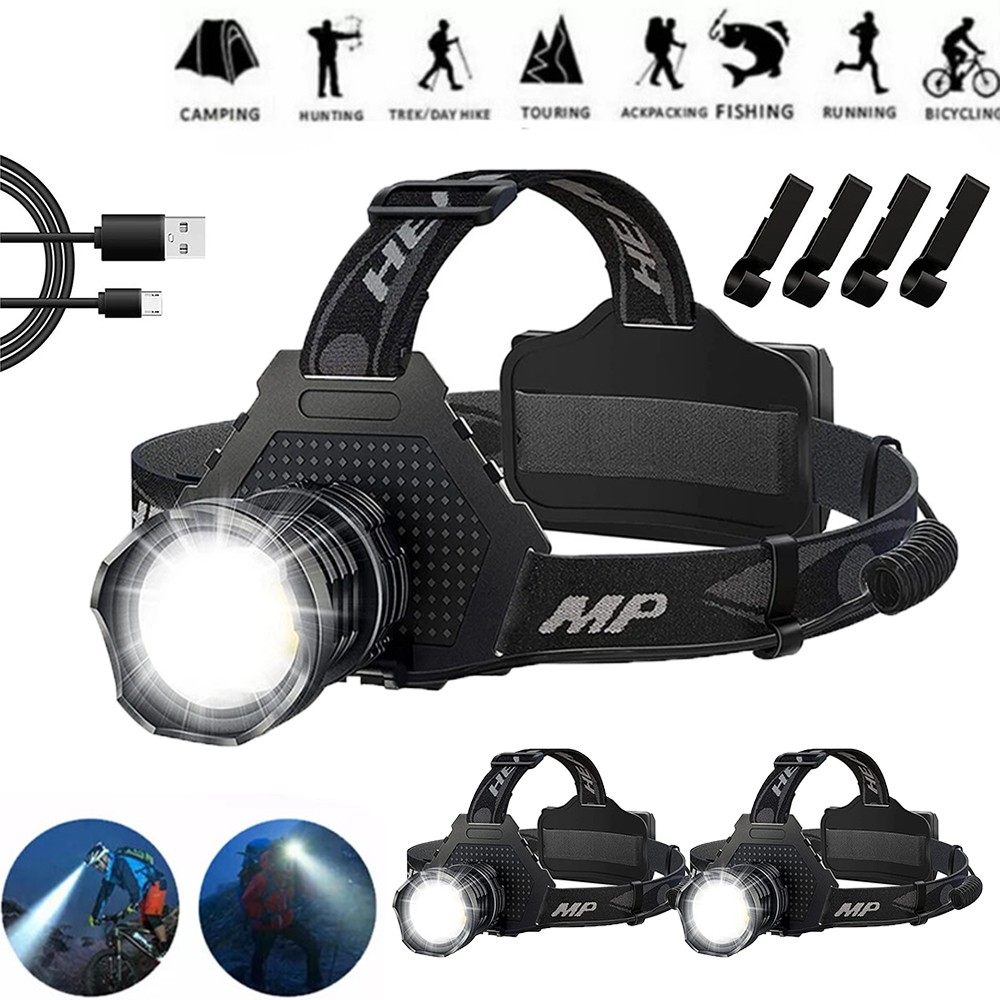 2PCS 100000 Lumen Rechargeable LED Headlamp Super Bright Head Lamp Flashlight