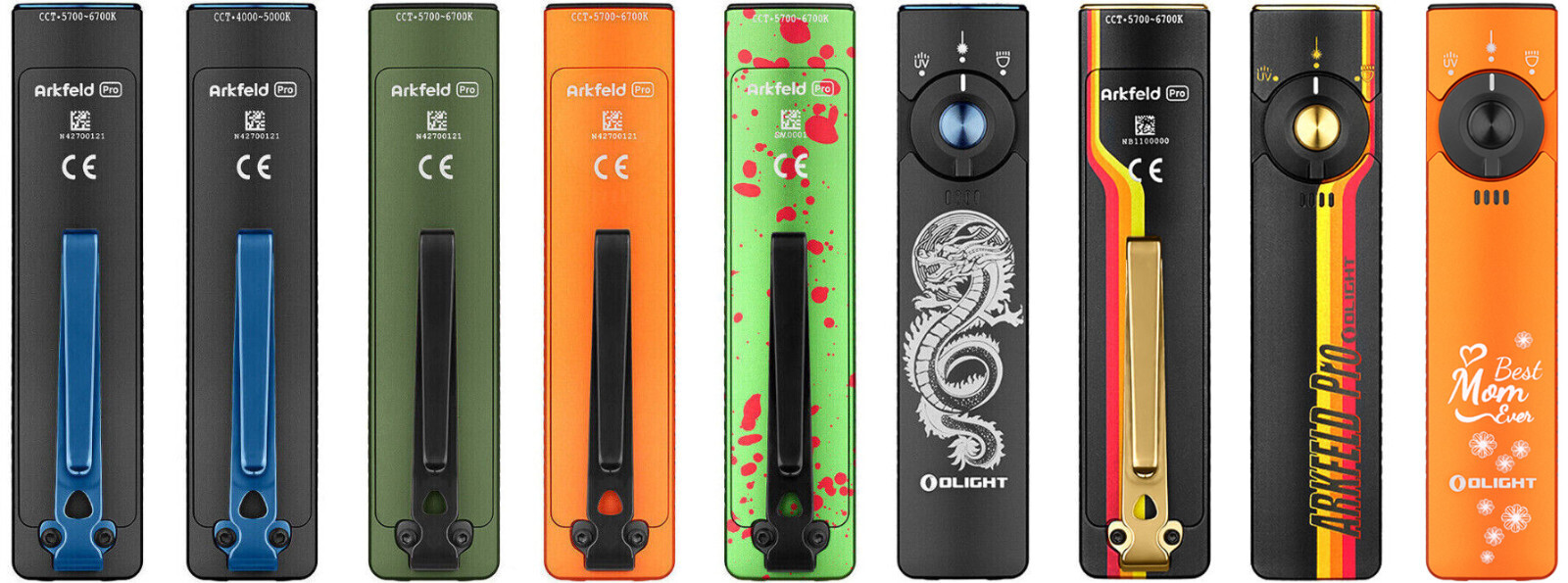 Olight Arkfeld Pro Flat Flashlight with LED Light, UV & Green Beam, 1300 Lumens