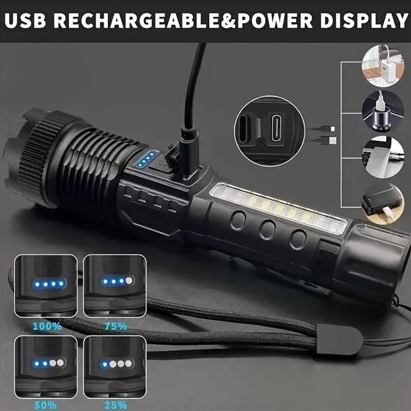 1000000 Lumens Super Bright LED Tactical Flashlight Rechargeable LED Work Lights
