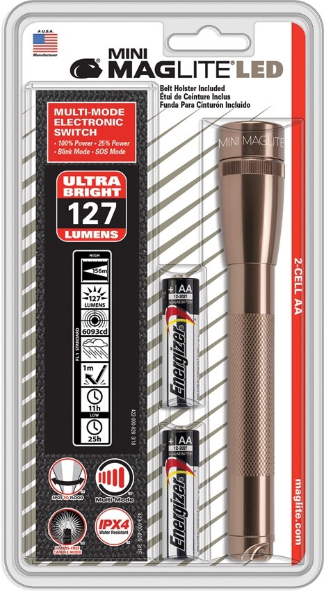 Mag-Lite Mini LED 2AA Multi Mode Electronic Switch Copper Aluminum Construction