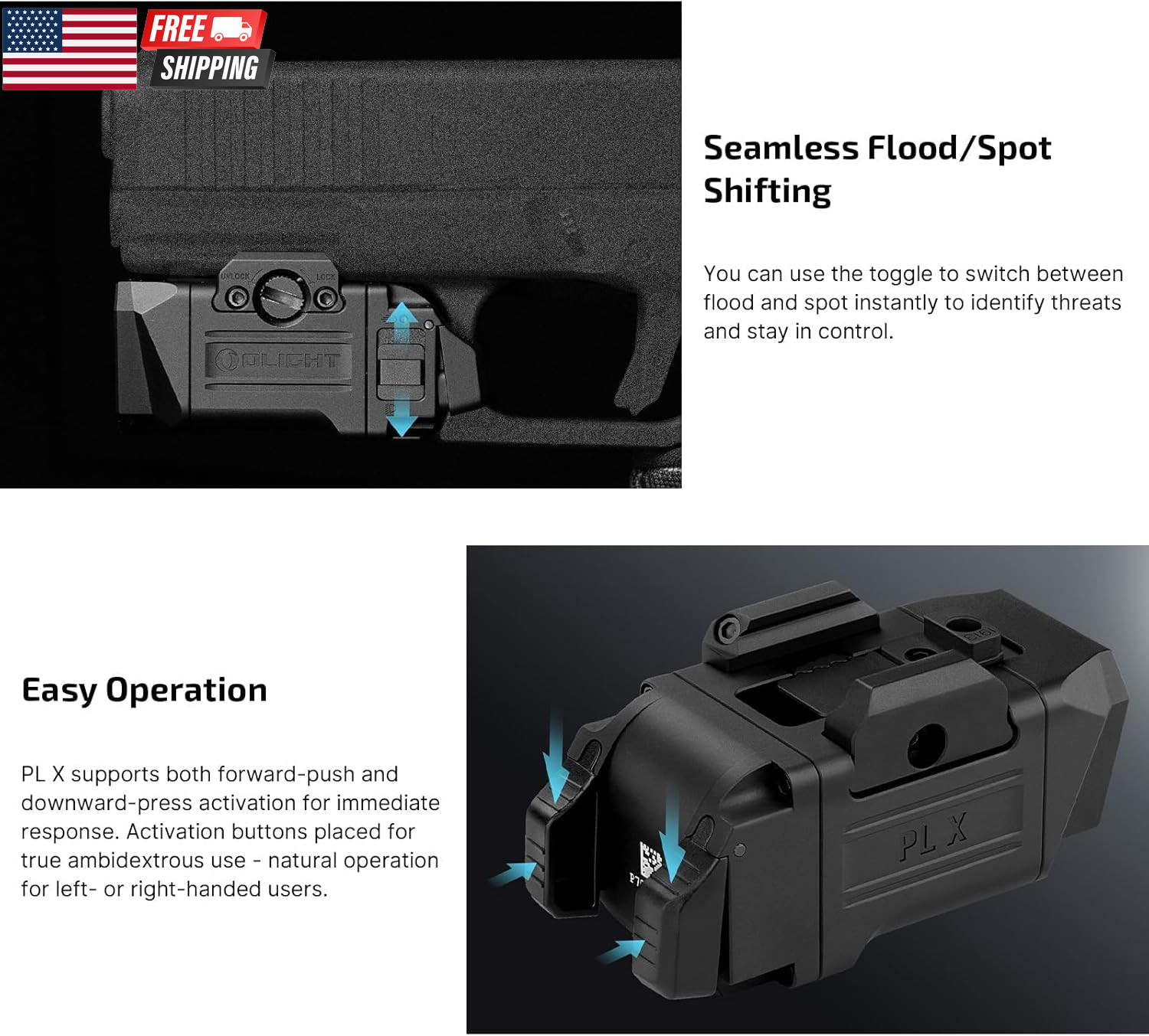 PL X Tactical Flashlight Rechargeable USB-C Dual Beams Strobe Combo 22,500 Cande