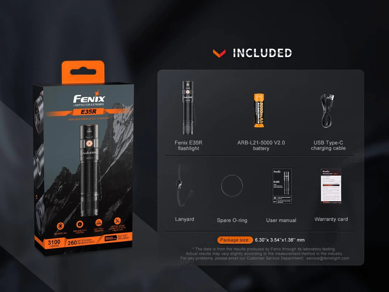 Fenix E35R EDC Flashlight | 3100 Lumens, 6 Modes, Max runtime 69 Hours, IOP