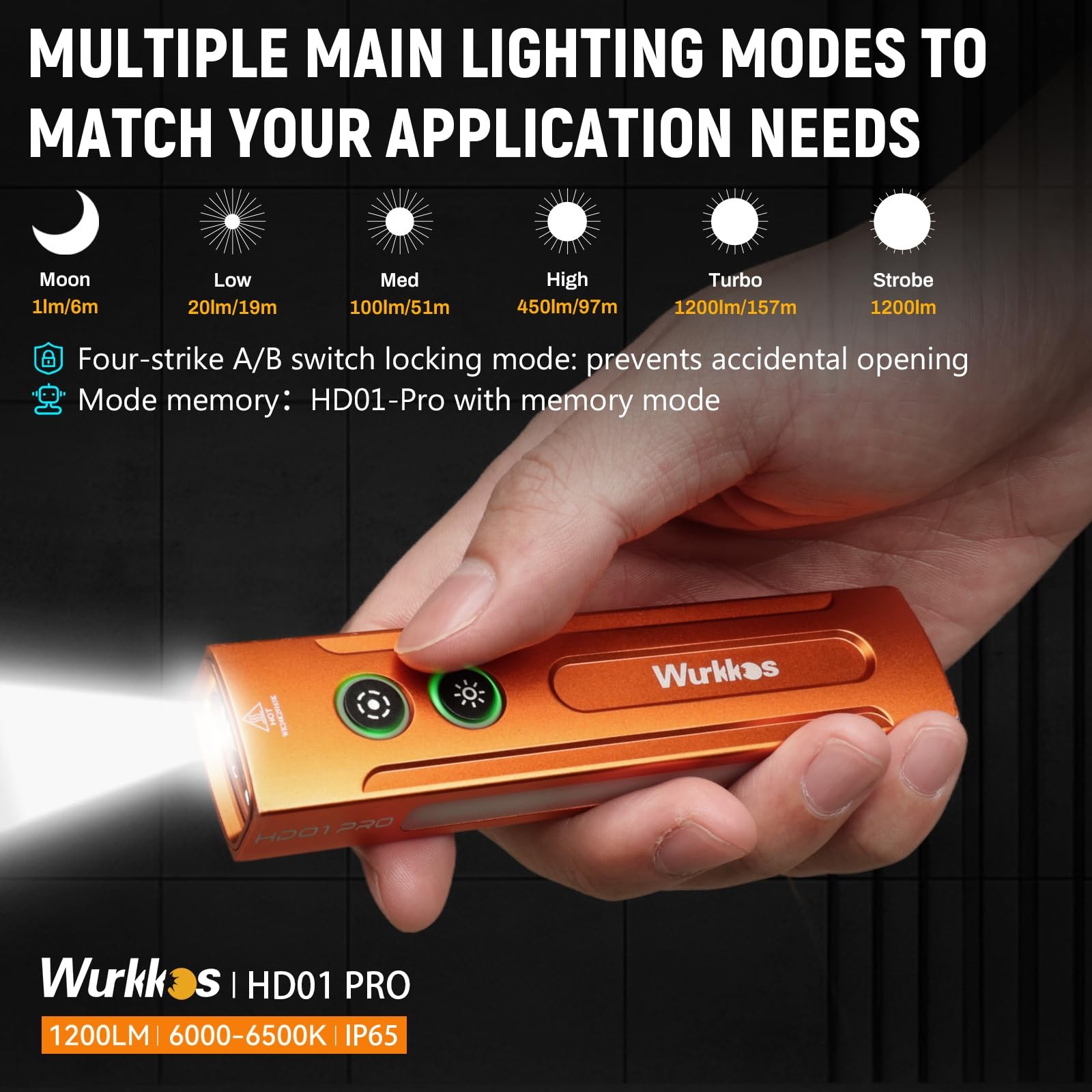 Wurkkos HD01PRO UV & White LED Rechargeable EDC Flashlight, Orange