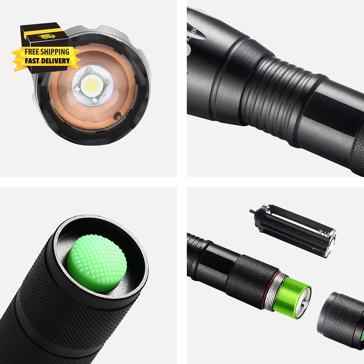 LED Flashlights, 2 Pack Tactical Flashlight High Lumens Lights with 6Pack AAA Ba