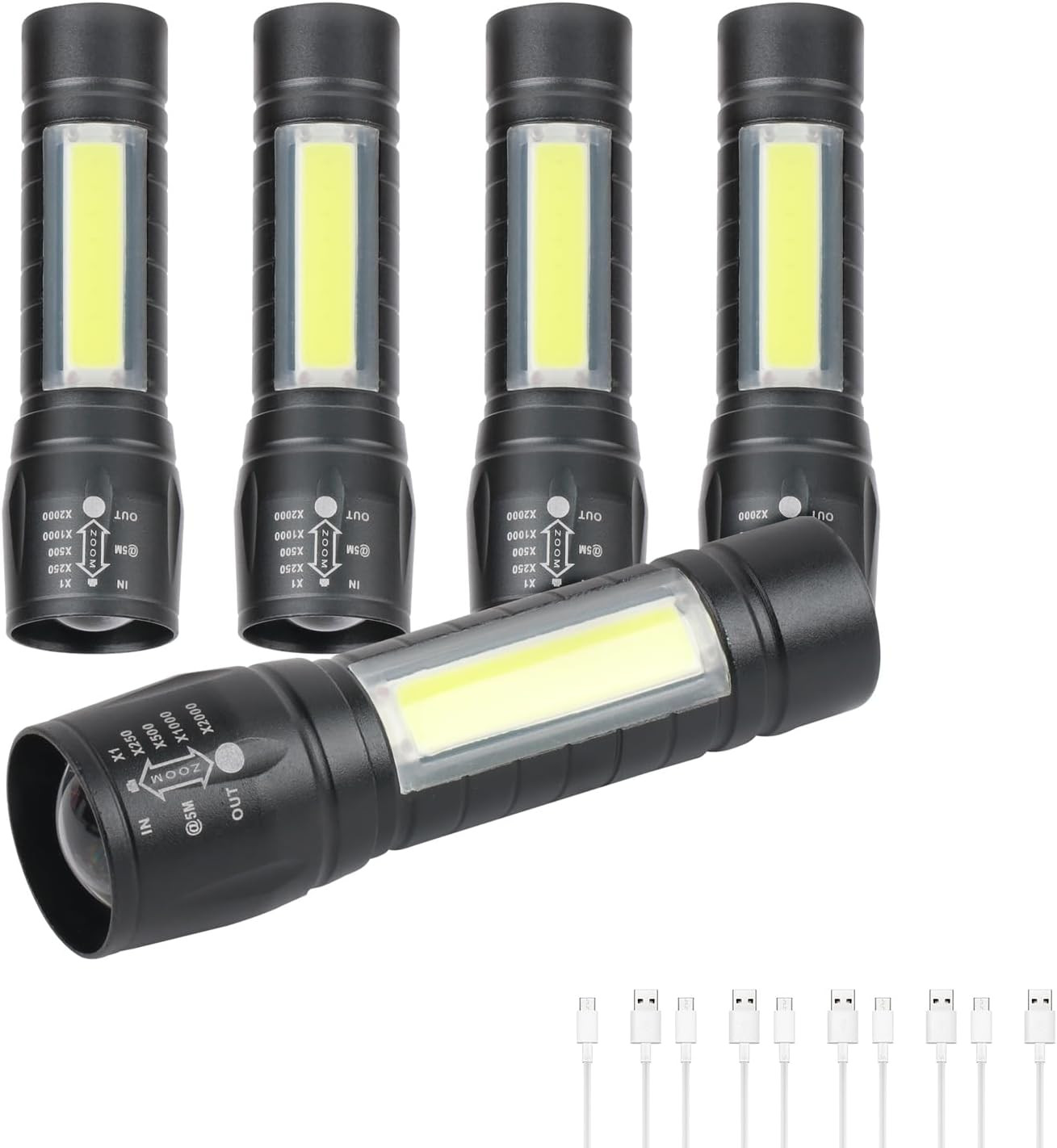 5 Pack Mini Small Pocket LED Flashlight USB-C Rechargeable High Lumens Bright Po