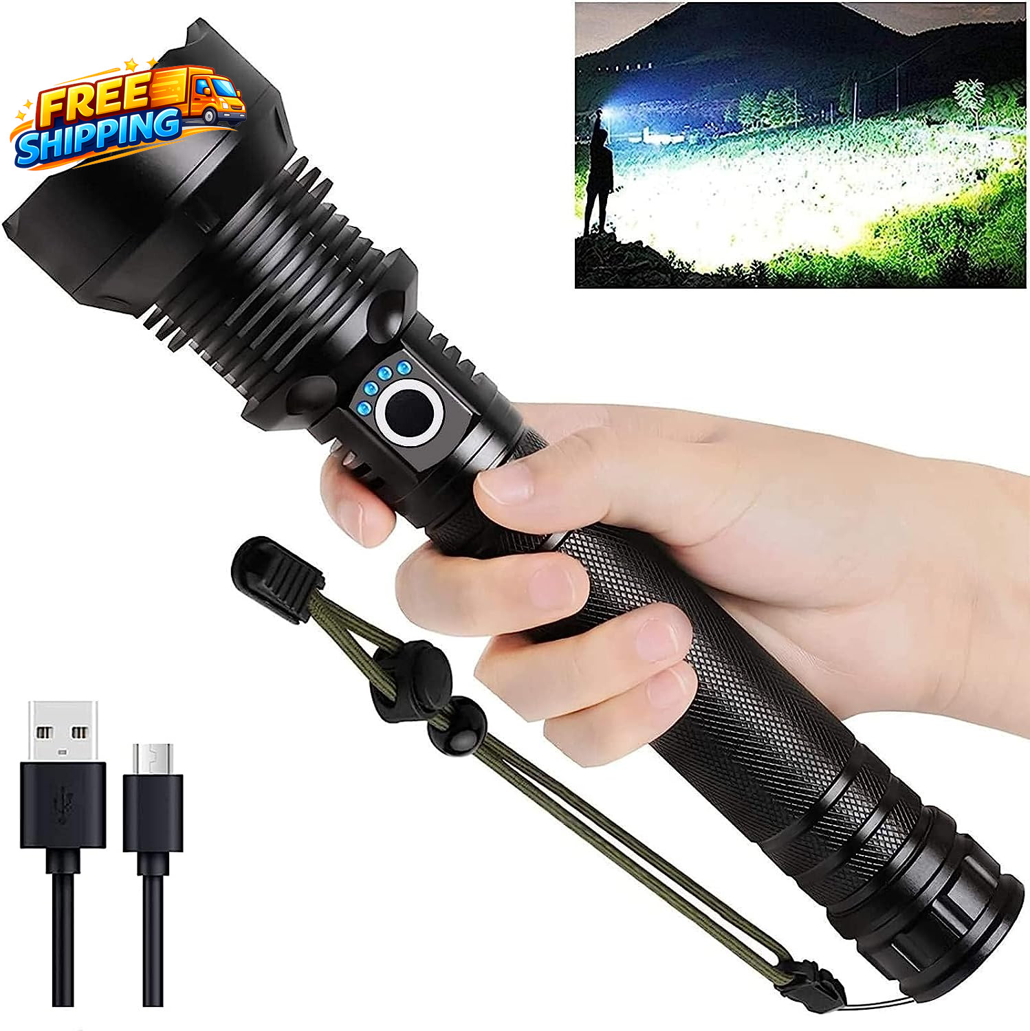 Rechargeable LED Flashlights High Lumens 90 000 Lumens Super Bright Flashlight..