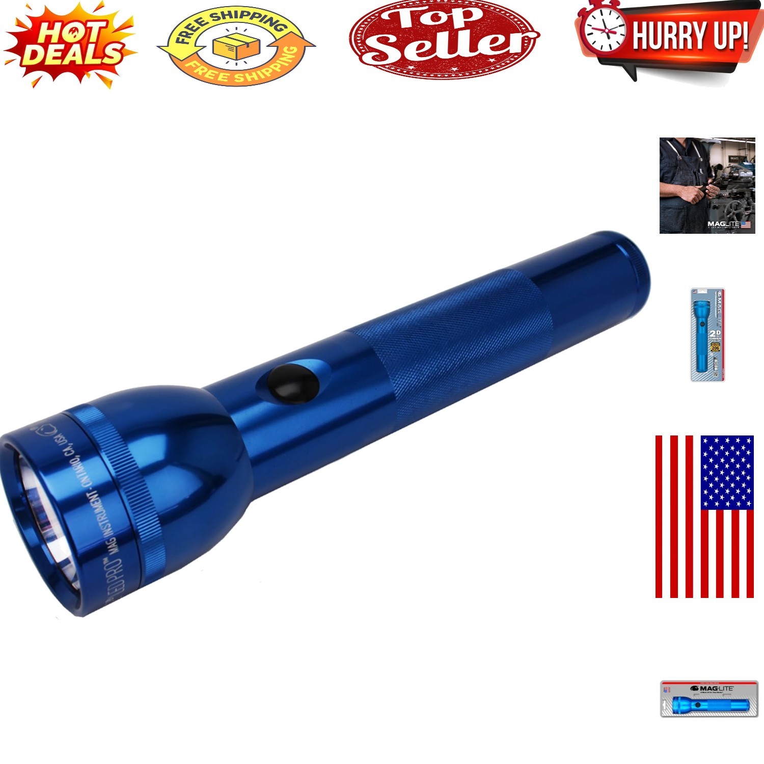 Heavy-Duty Blue Incandescent 2-Cell D Flashlight