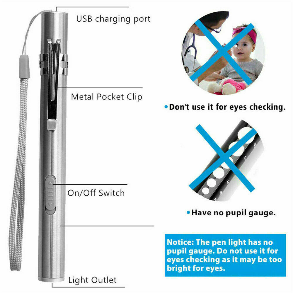 5″ LED USB Rechargeable Mini Tactical Flashlight Stainless Steel Torch Pen Light