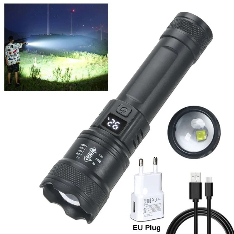 High Power LED Flashlight USB Rechargeable Zoom Torch Camping Emergency Light US